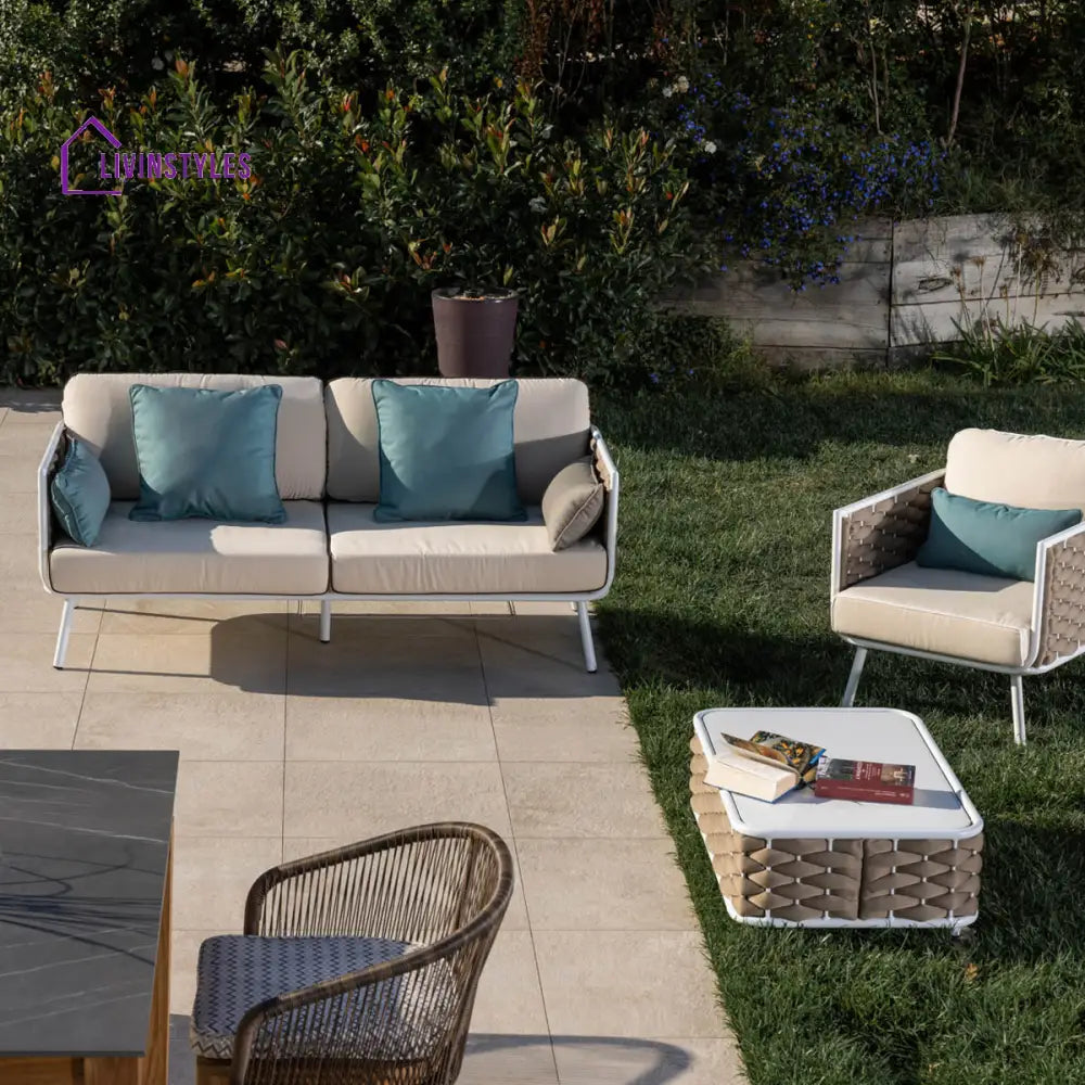 Zedex Outdoor Sofa Set 2 Seater 2 Single seater and 1 Center Table Set (Beige) Braided & Rope - Sofa Sets