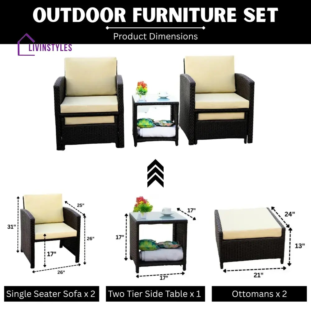 Zeenat Outdoor 5 Piece Patio Wicker All Weather Sectional Furniture Set - Patio Sofa Set