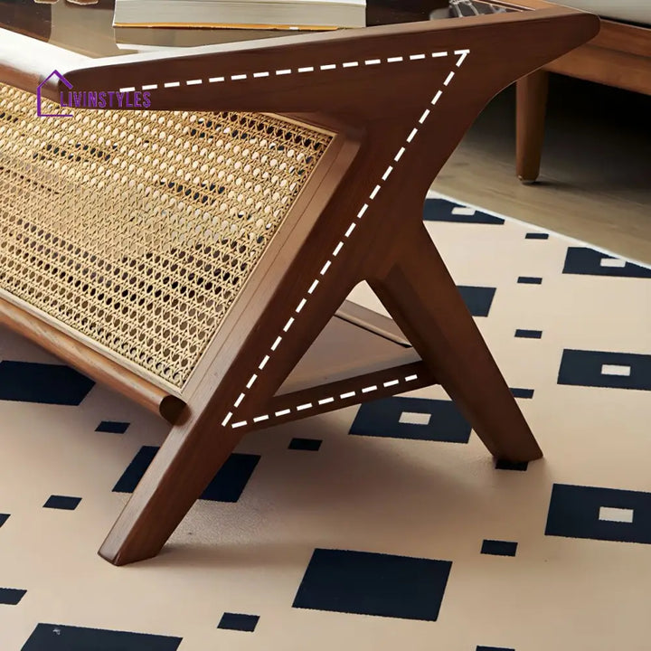 Zehaan Solid Wood Coffee Table for Living Room | With Glass Top and Cane Weaving Work