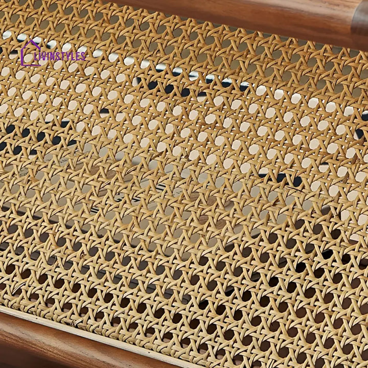 Zehaan Solid Wood Coffee Table for Living Room | With Glass Top and Cane Weaving Work