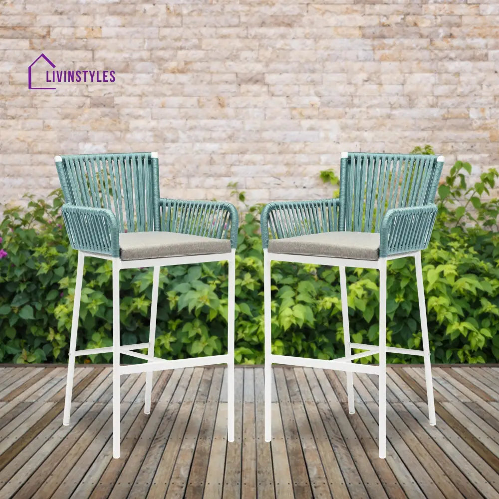 Zeki Outdoor Patio Bar Chair 2 Chair For Balcony Braided & Rope - White + Green - Bar Sets