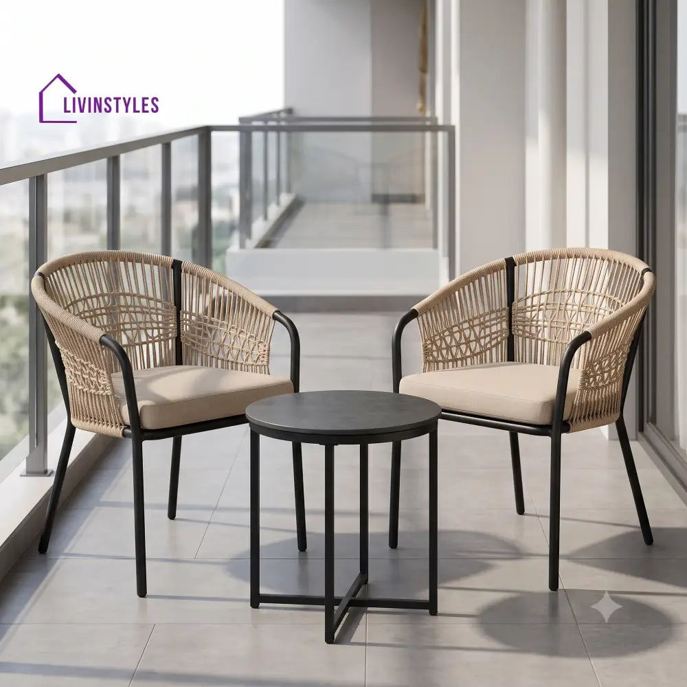 Zelia Outdoor Set 2 Chairs and 1 Table | Balcony Furniture Set