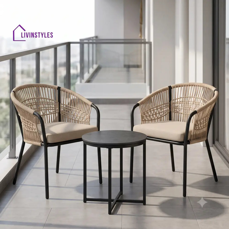 Zelia Outdoor Set 2 Chairs and 1 Table | Balcony Furniture Set