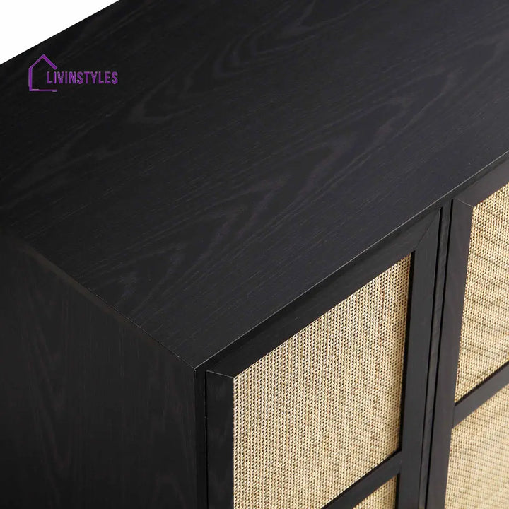 Frances Woven Rattan Compact Double Wardrobe Black Wardrobes