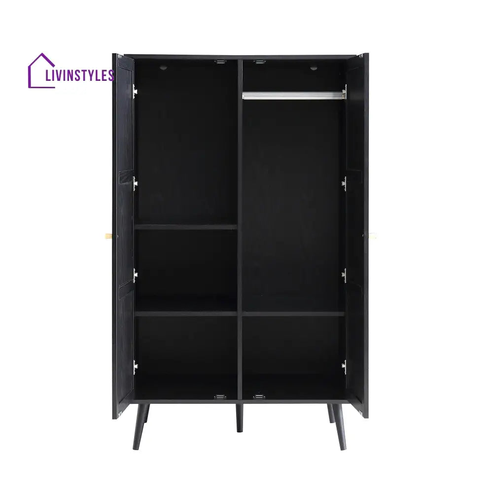 Frances Woven Rattan Compact Double Wardrobe Black Wardrobes