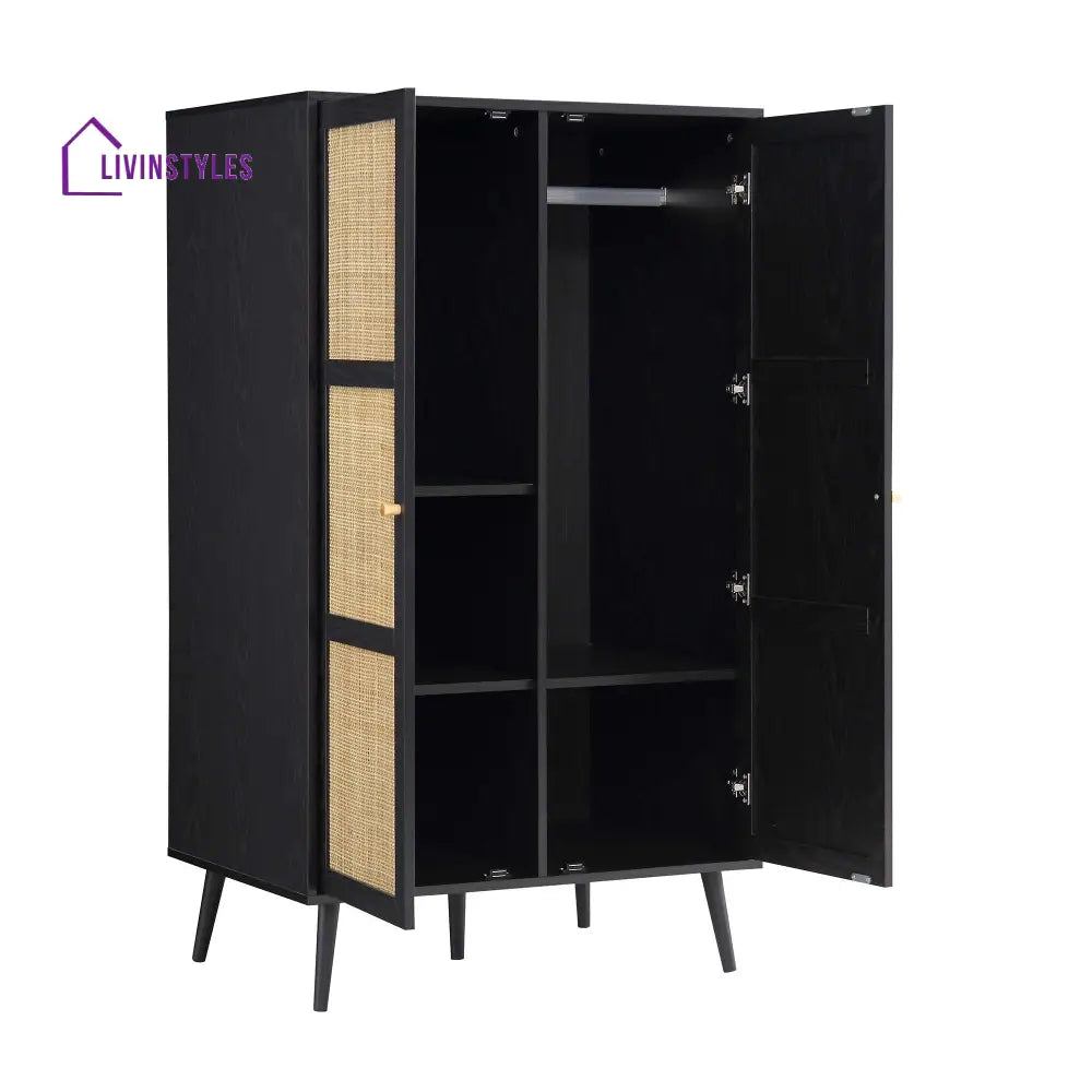 Frances Woven Rattan Compact Double Wardrobe Black Wardrobes