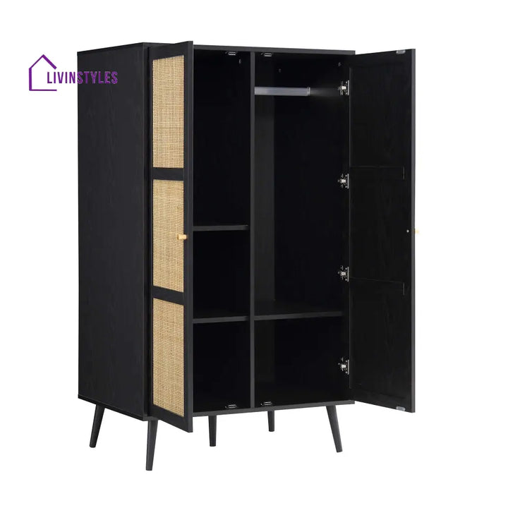 Frances Woven Rattan Compact Double Wardrobe Black Wardrobes