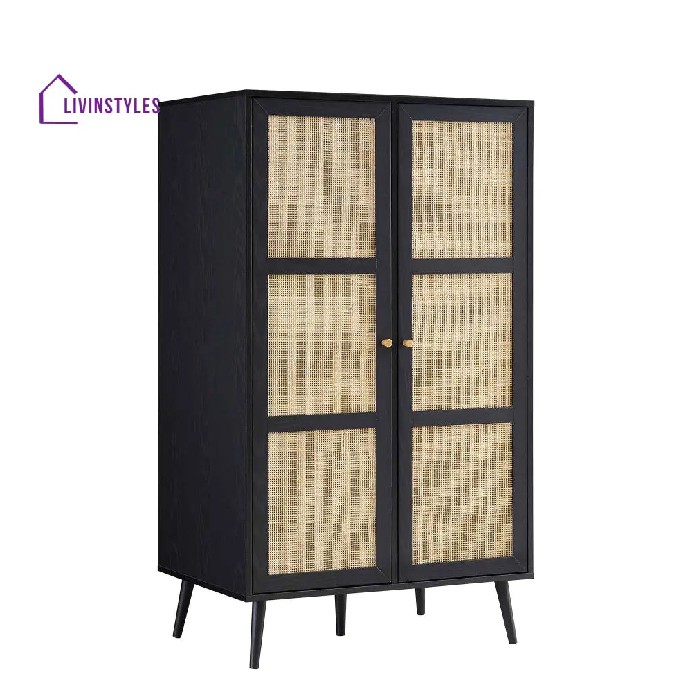 Frances Woven Rattan Compact Double Wardrobe Black Wardrobes
