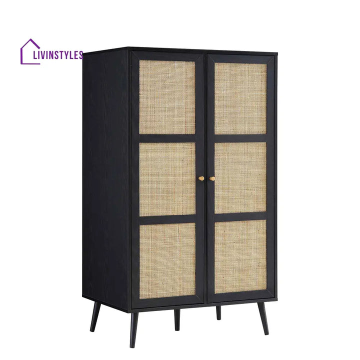 Frances Woven Rattan Compact Double Wardrobe Black Wardrobes