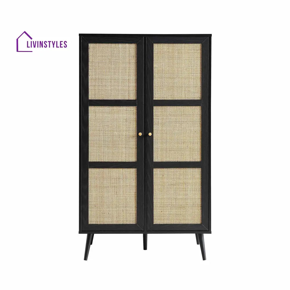 Frances Woven Rattan Compact Double Wardrobe Black Wardrobes