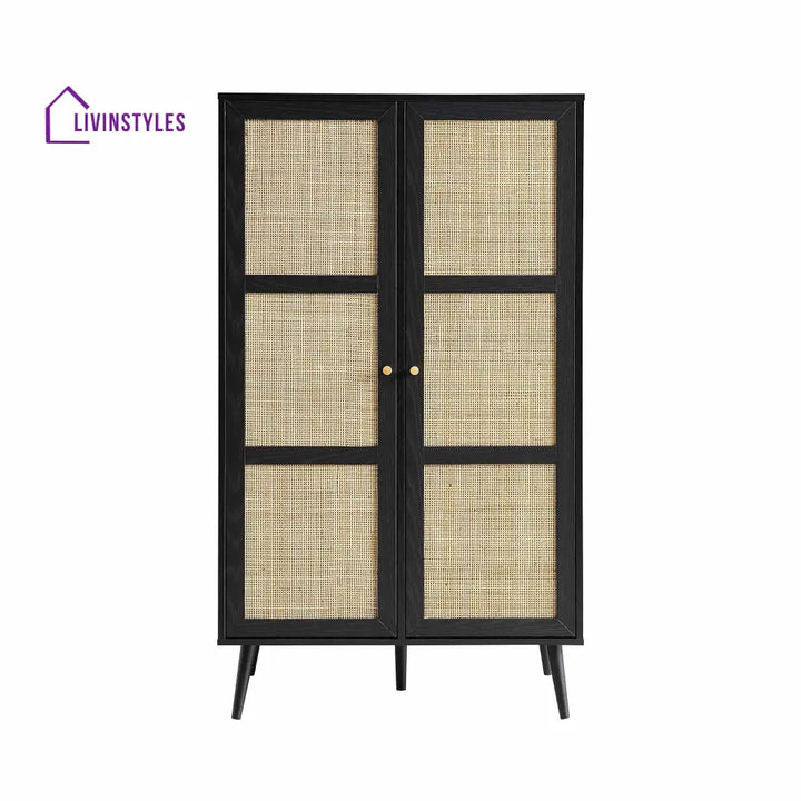 Frances Woven Rattan Compact Double Wardrobe Black Wardrobes