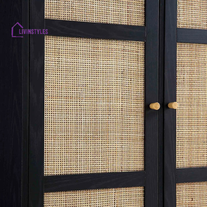 Frances Woven Rattan Compact Double Wardrobe Black Wardrobes