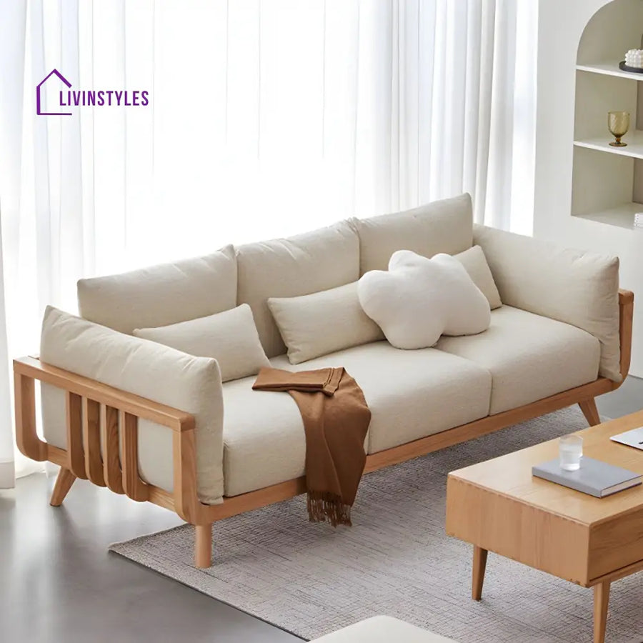 Zenika Solid Wood 3 Seater Sofa for Living Room