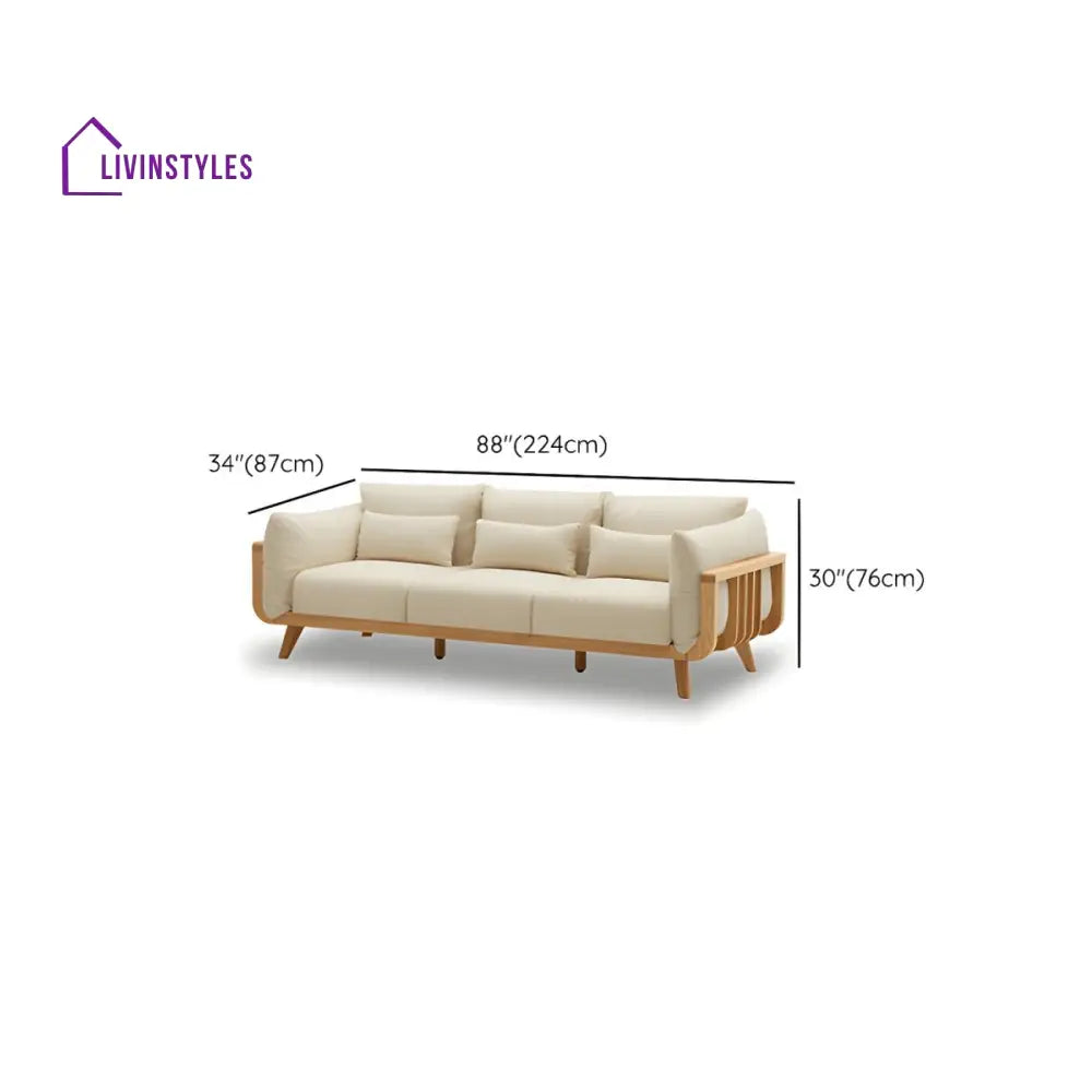 Zenika Solid Wood 3 Seater Sofa for Living Room