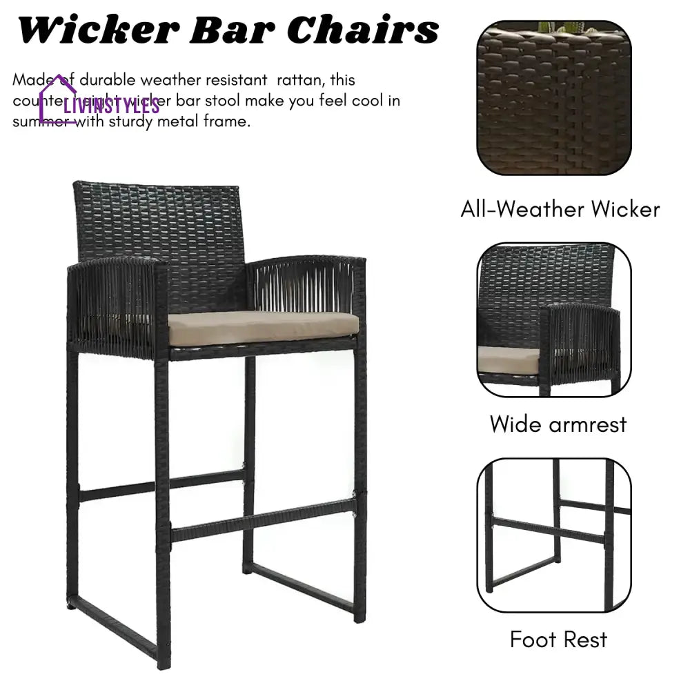 Zenobia Outdoor Rattan Wicker 2-Piece Bar Chairs - Bar Chairs