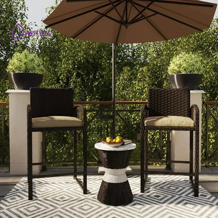 Zenobia Outdoor Rattan Wicker 2-Piece Bar Chairs - Bar Chairs