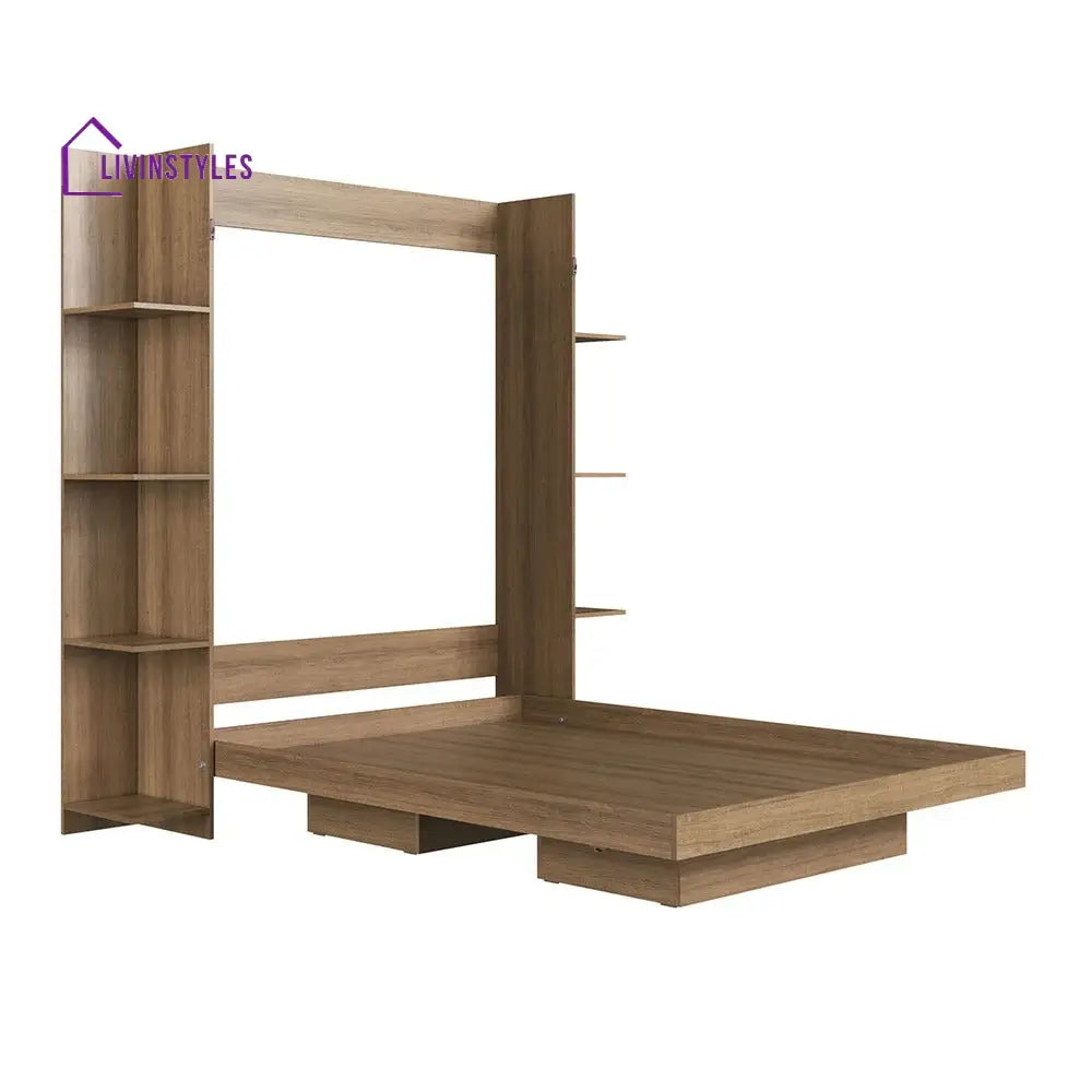Zhenya Wooden Finish Wall Mounted Bed with Shelves