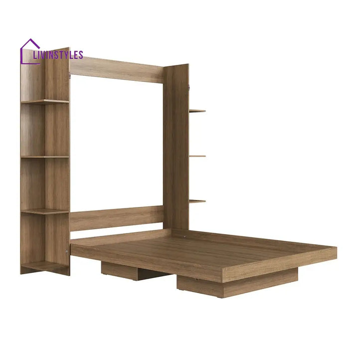 Zhenya Wooden Finish Wall Mounted Bed with Shelves