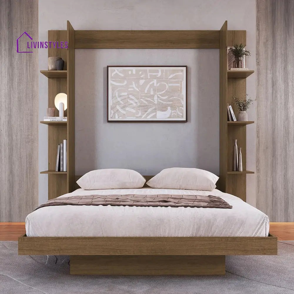 Zhenya Wooden Finish Wall Mounted Bed with Shelves
