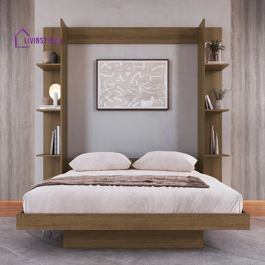 Zhenya Wooden Finish Wall Mounted Bed with Shelves