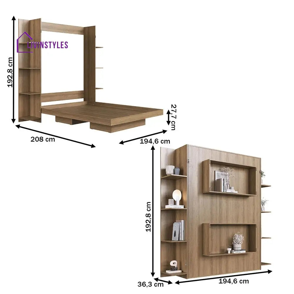 Zhenya Wooden Finish Wall Mounted Bed with Shelves