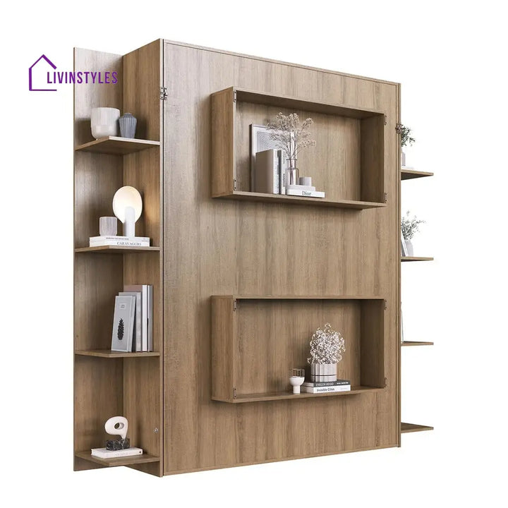 Zhenya Wooden Finish Wall Mounted Bed with Shelves