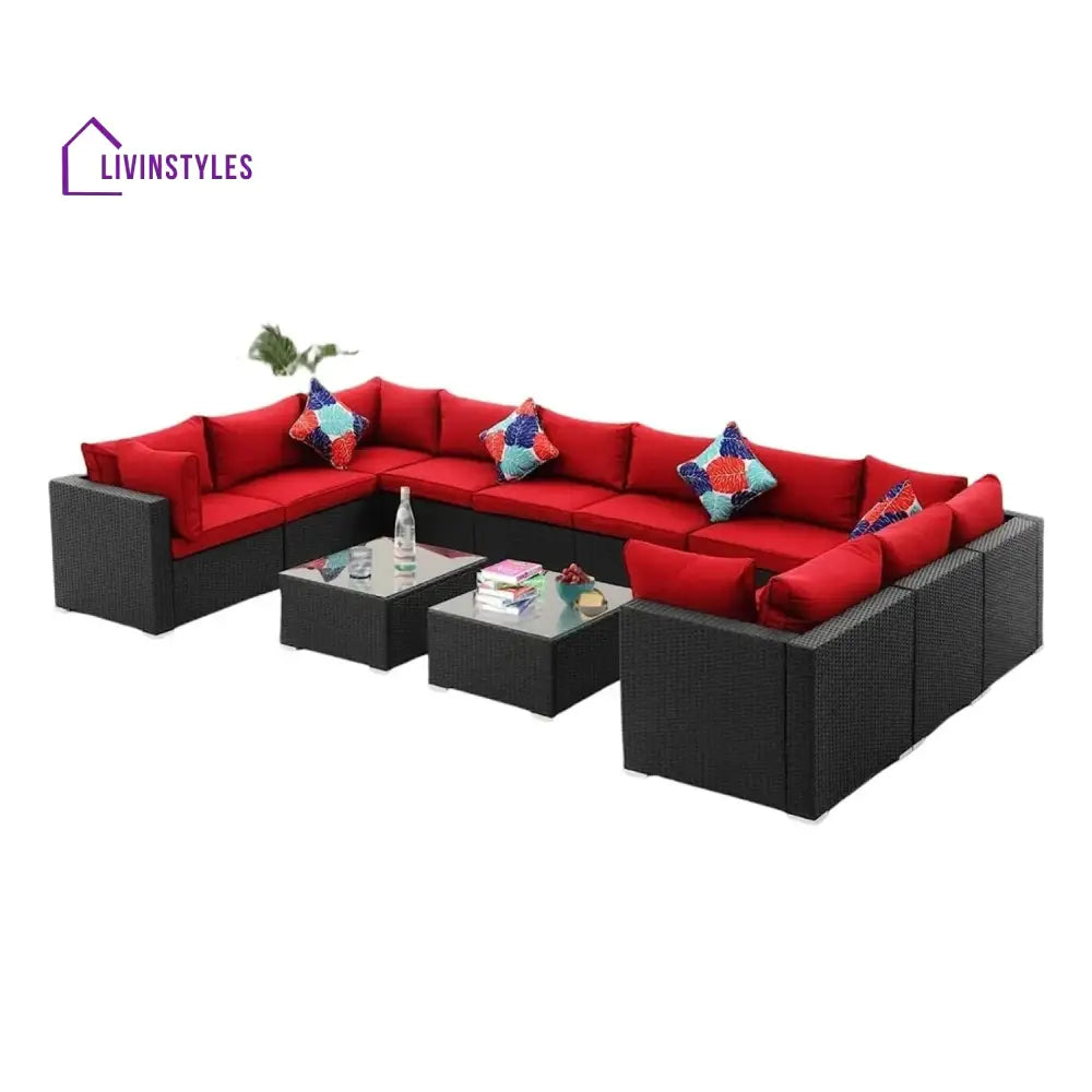 Zhilan 6-Piece Outdoor Wicker Sofa Set (Black/Red) - Sofa Set