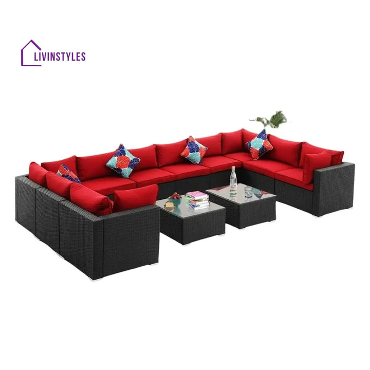 Zhilan 6-Piece Outdoor Wicker Sofa Set (Black/Red) - Sofa Set