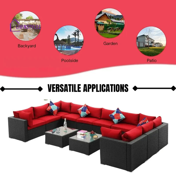 Zhilan 6-Piece Outdoor Wicker Sofa Set (Black/Red) - Sofa Set