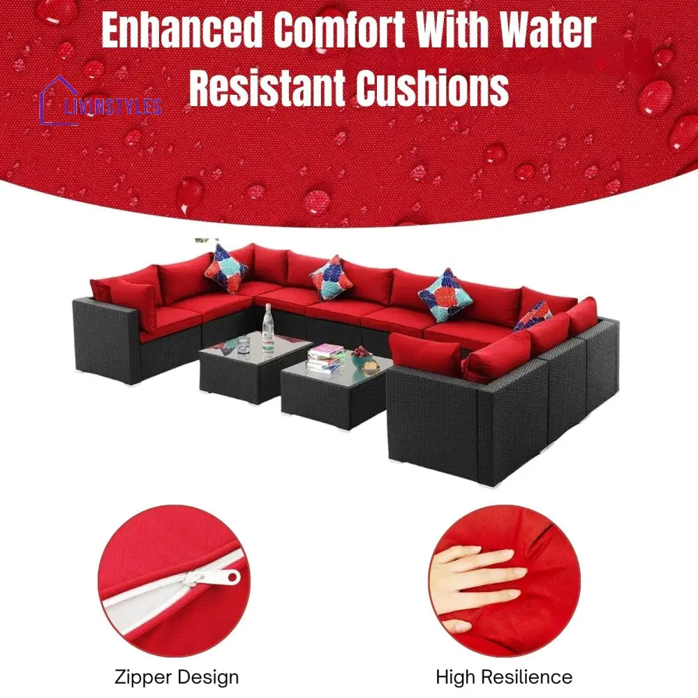 Zhilan 6-Piece Outdoor Wicker Sofa Set (Black/Red) - Sofa Set