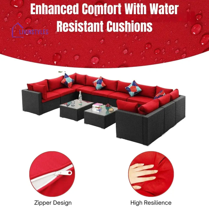 Zhilan 6-Piece Outdoor Wicker Sofa Set (Black/Red) - Sofa Set