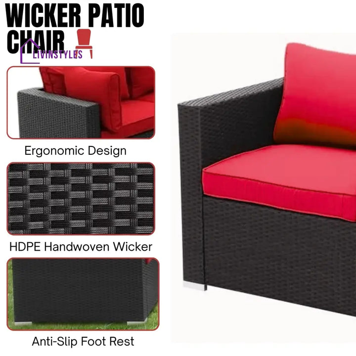 Zhilan 6-Piece Outdoor Wicker Sofa Set (Black/Red) - Sofa Set