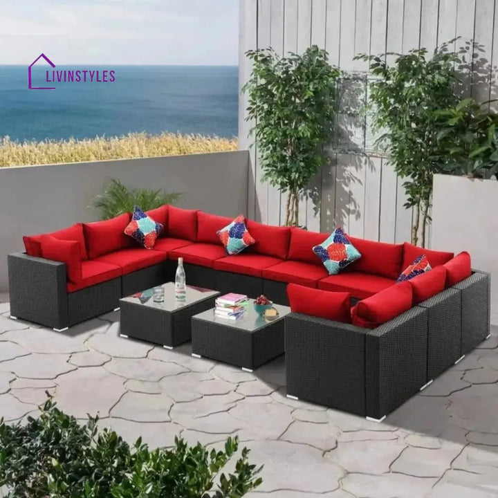 Zhilan 6-Piece Outdoor Wicker Sofa Set (Black/Red) - Sofa Set