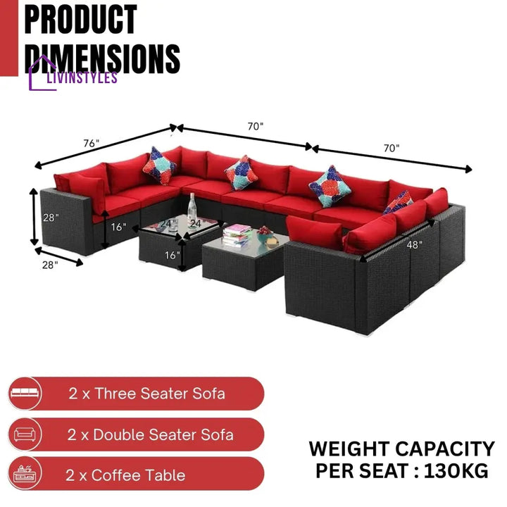 Zhilan 6-Piece Outdoor Wicker Sofa Set (Black/Red) - Sofa Set