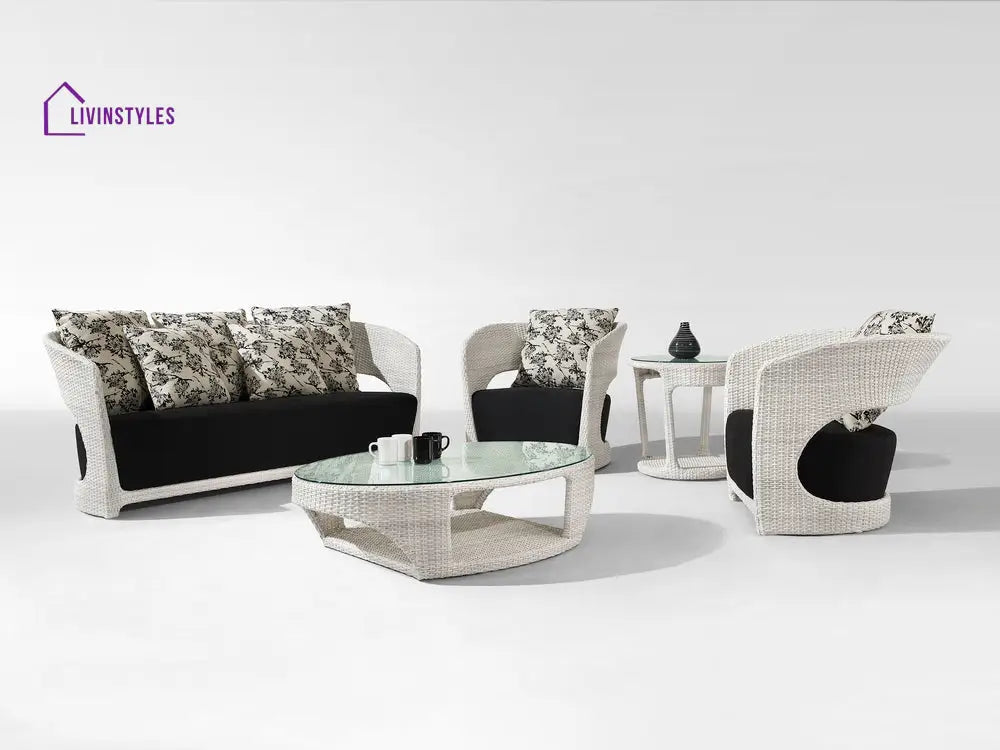 Zibra Outdoor Garden Balcony Sofa Set 2 Seater 2 Single Seater 1 Center Table With Side Table Set (White) - Sofa Sets