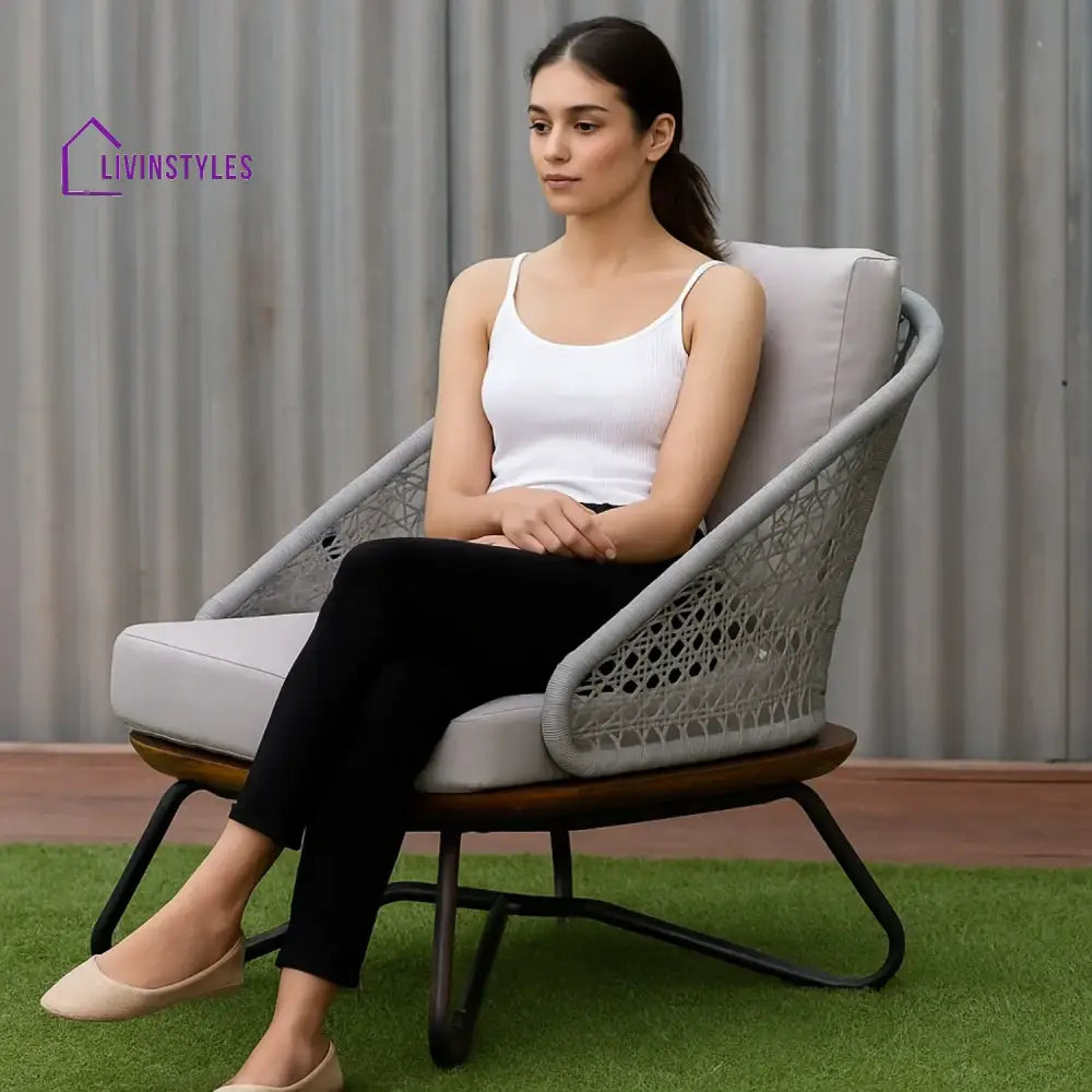 Zina Outdoor Grey Rope 4-Piece Sofa Set With Wooden Top Table - Sofa Set