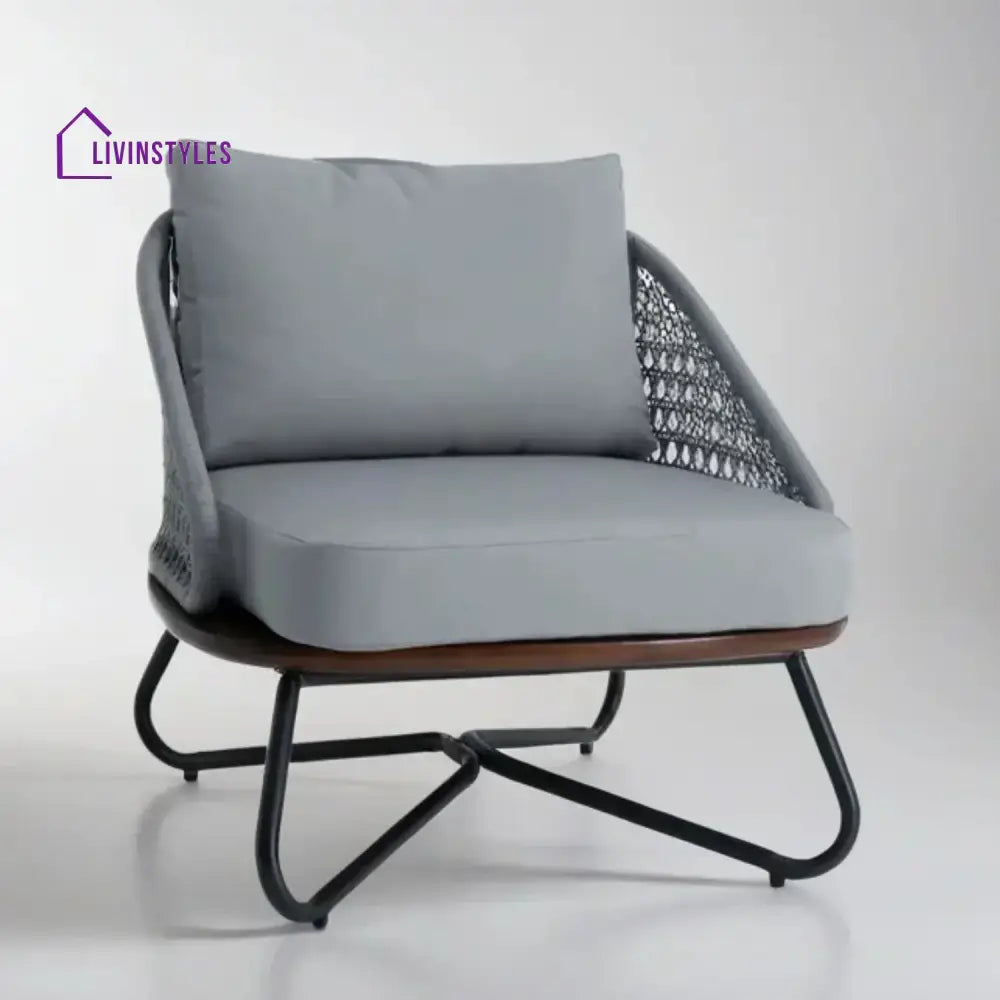 Zina Outdoor Grey Rope 4-Piece Sofa Set With Wooden Top Table - Sofa Set