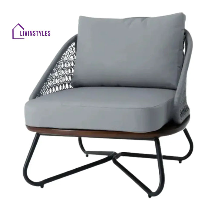 Zina Outdoor Grey Rope 4-Piece Sofa Set With Wooden Top Table - Sofa Set