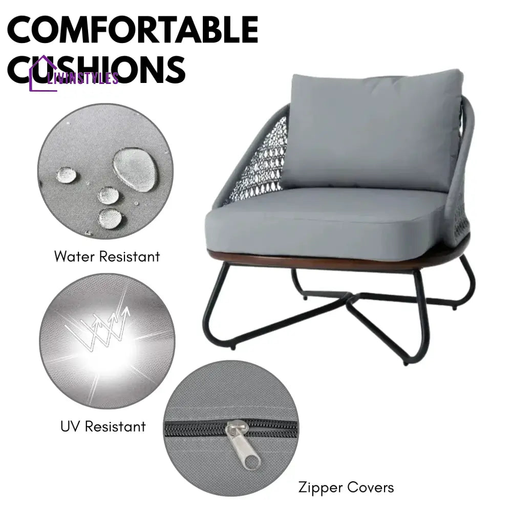 Zina Outdoor Grey Rope 4-Piece Sofa Set With Wooden Top Table - Sofa Set