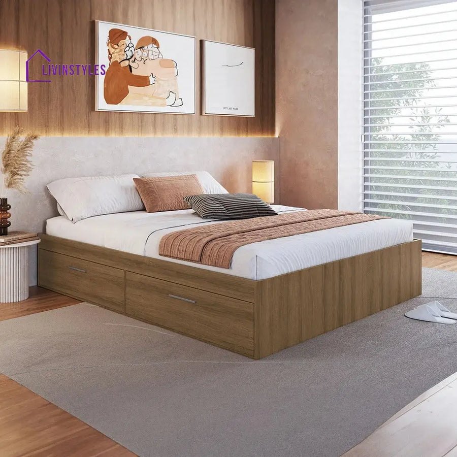 Zina Wooden Finish Wall Mounted Bed with Shelves