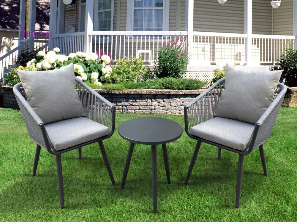 Zingel Outdoor Patio Seating Set 2 Chairs and 1 Table Set (Grey) Braided & Rope - Coffee Table Sets
