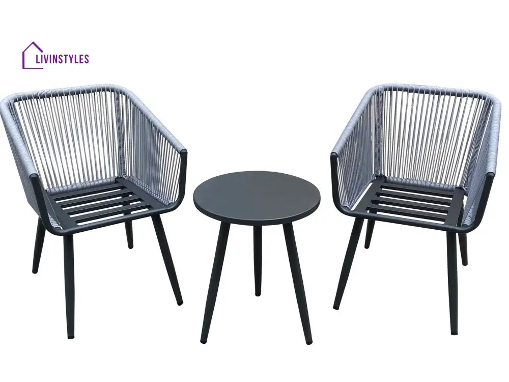 Zingel Outdoor Patio Seating Set 2 Chairs and 1 Table Set (Grey) Braided & Rope - Coffee Table Sets