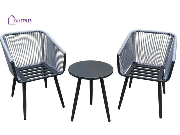 Zingel Outdoor Patio Seating Set 2 Chairs and 1 Table Set (Grey) Braided & Rope - Coffee Table Sets