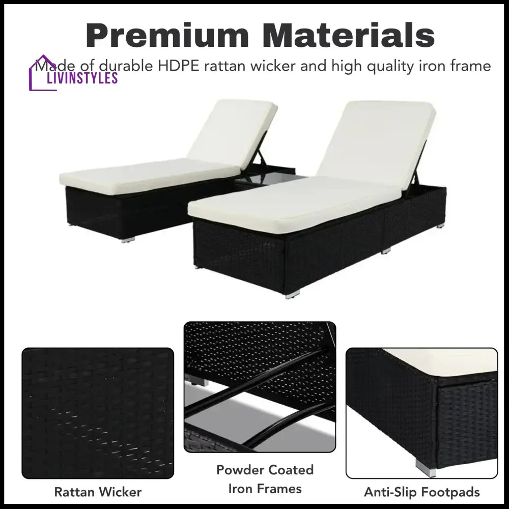Zinnia Outdoor Wicker Lounge Chairs Set of 2 With Side Table - Lounger Set