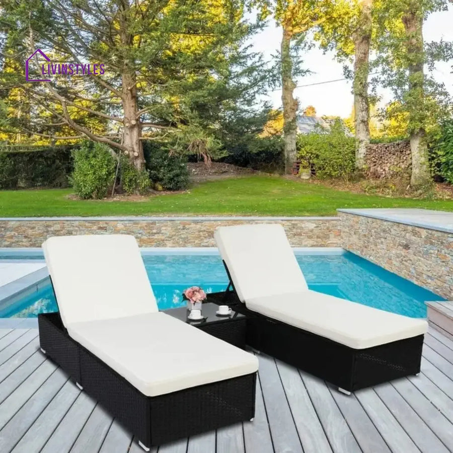 Zinnia Outdoor Wicker Lounge Chairs Set of 2 With Side Table - Lounger Set