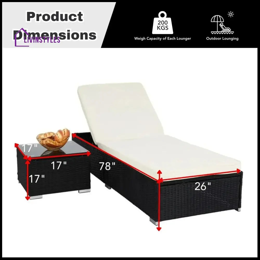 Zinnia Outdoor Wicker Lounge Chairs Set of 2 With Side Table - Lounger Set