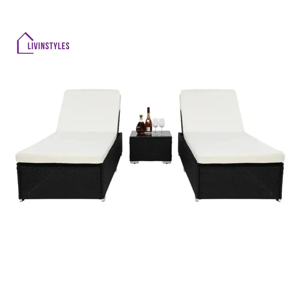 Zinnia Outdoor Wicker Lounge Chairs Set of 2 With Side Table - Lounger Set