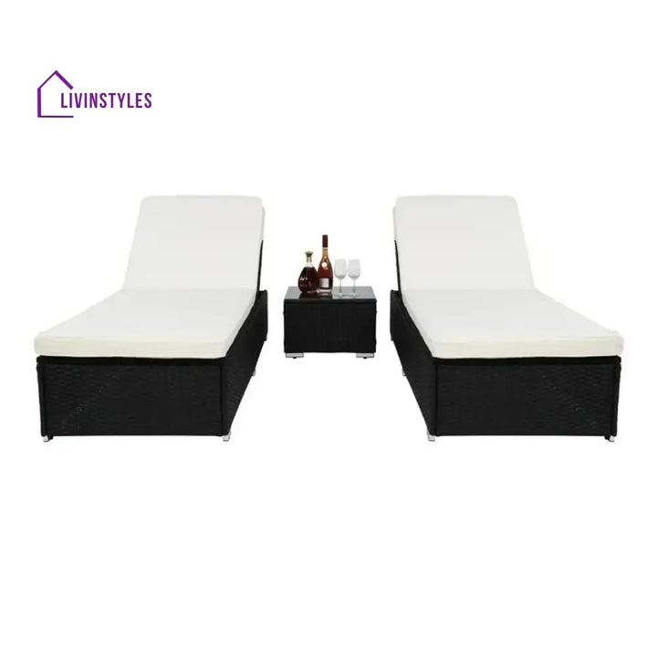 Zinnia Outdoor Wicker Lounge Chairs Set of 2 With Side Table - Lounger Set