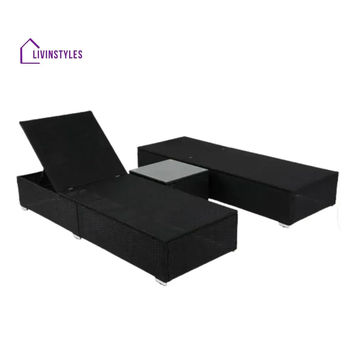 Zinnia Outdoor Wicker Lounge Chairs Set of 2 With Side Table - Lounger Set