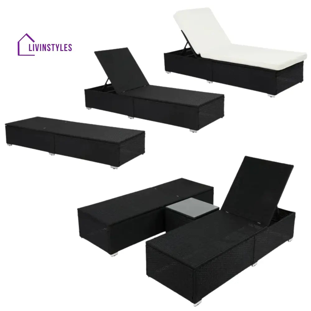 Zinnia Outdoor Wicker Lounge Chairs Set of 2 With Side Table - Lounger Set